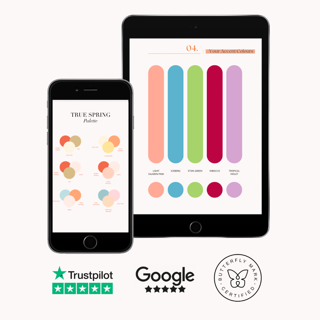 True Spring Colour Palette reviewed by Trust Pilot and Google, certified by Positive Luxury Butterfly Mark